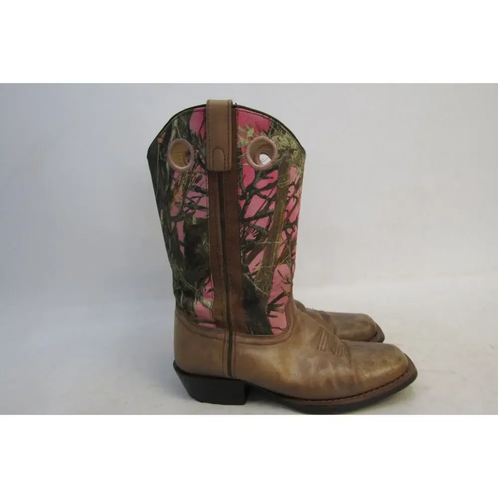 Smoky Mountain Youth Sz 3.5 D Pink Tree Camo Brown Leather Buckaroo Cowboy Boots